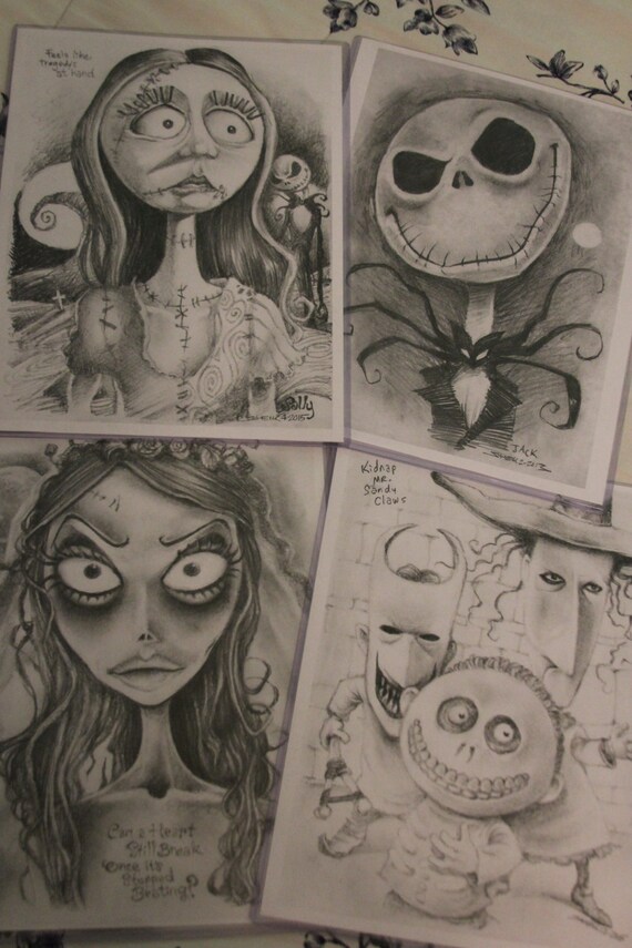 Tim Burton characters art prints 4-pack