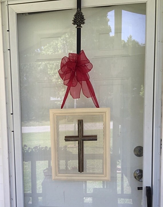 Front Door Decor Wooden Cross Framed Wreath Door Decor