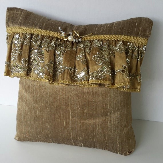 Gold Silk Decorative Accent Pillow Designer Pillow Custom