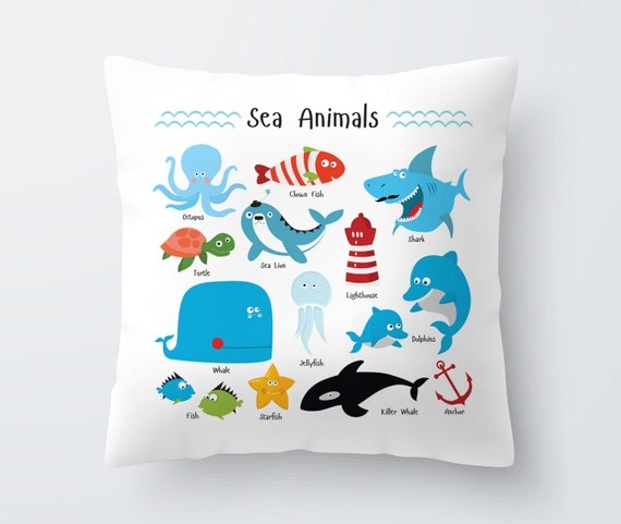 Items similar to Decorative Pillow for Kids with Sea Animals, Kids Room Decor, Nursery Decor ...