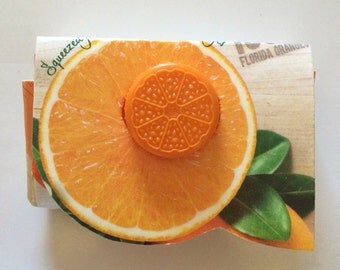 Upcycled Floridas Natural Orange Juice Half Gallon "Be The Change", Coin Purse & Business Card Holder. Jewelry Box