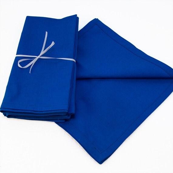 Set of Four Royal Blue Cotton Napkins 18x18 by XpressYourselfDecor