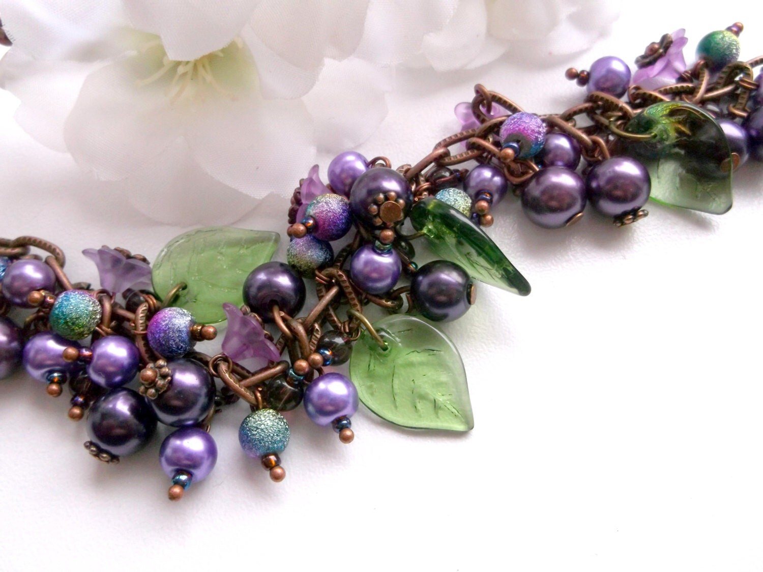Lilac chunky bracelet lilac berries bracelet cluster by BeAliter