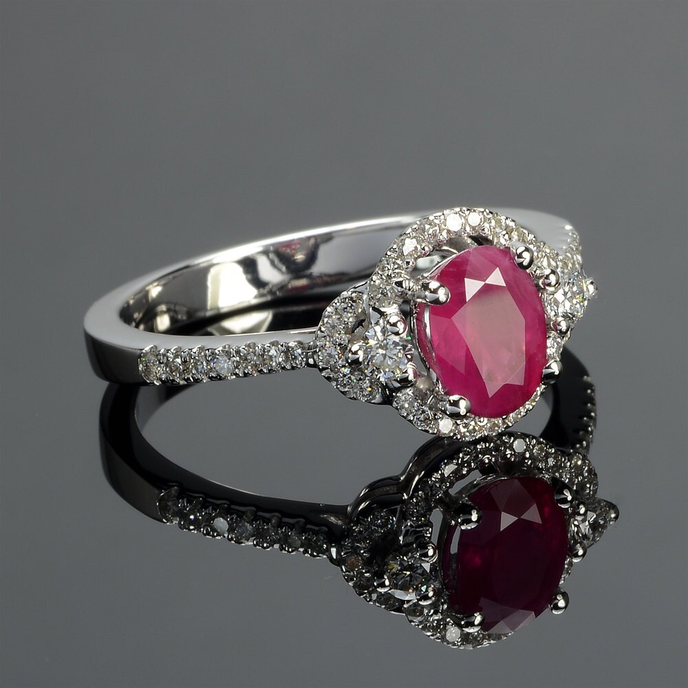 Ruby Engagement Ring Unique Engagement Ring Ruby Halo Ring