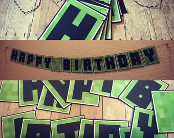 Handmade Minecraft Themed Happy Birthday Banner