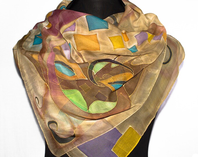 Armenian Handmade Gift – Batik Silk Scarf – Mask – Author Work