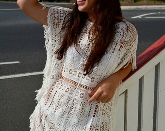 Cream cotton crochet dress