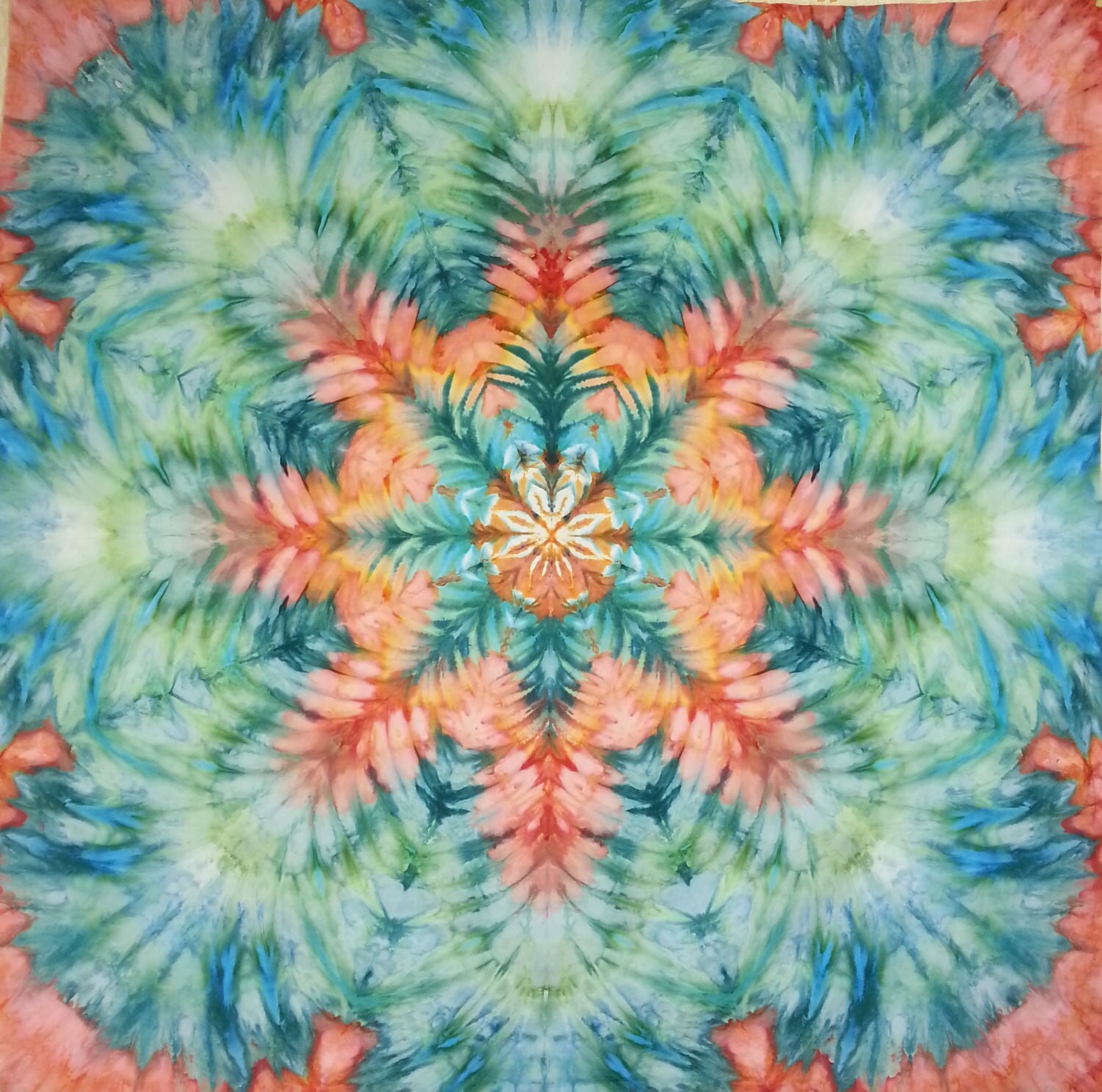 large wall hanging tie dye tapestry peach turquoise pink aqua