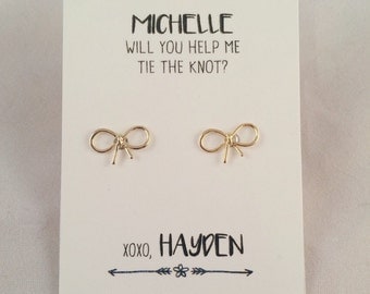 will you help me tie the knot/thanks for helping me tie the knot hair earrings // custom
