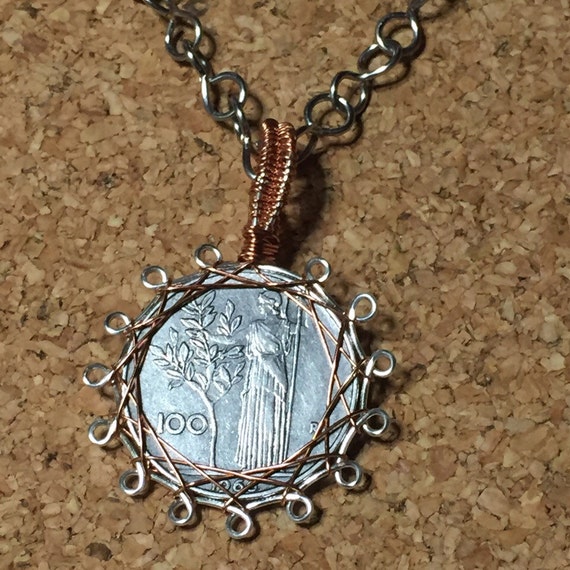 Wire Wrapped Coin Necklace 1015N
