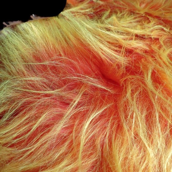 Fake fur fabric 36" x 60", orange, faux fur, shaggy, hairy, long hair- B11