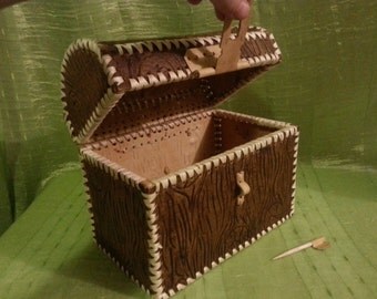 Wooden chest of birch bark. Jewelry box, or storage box