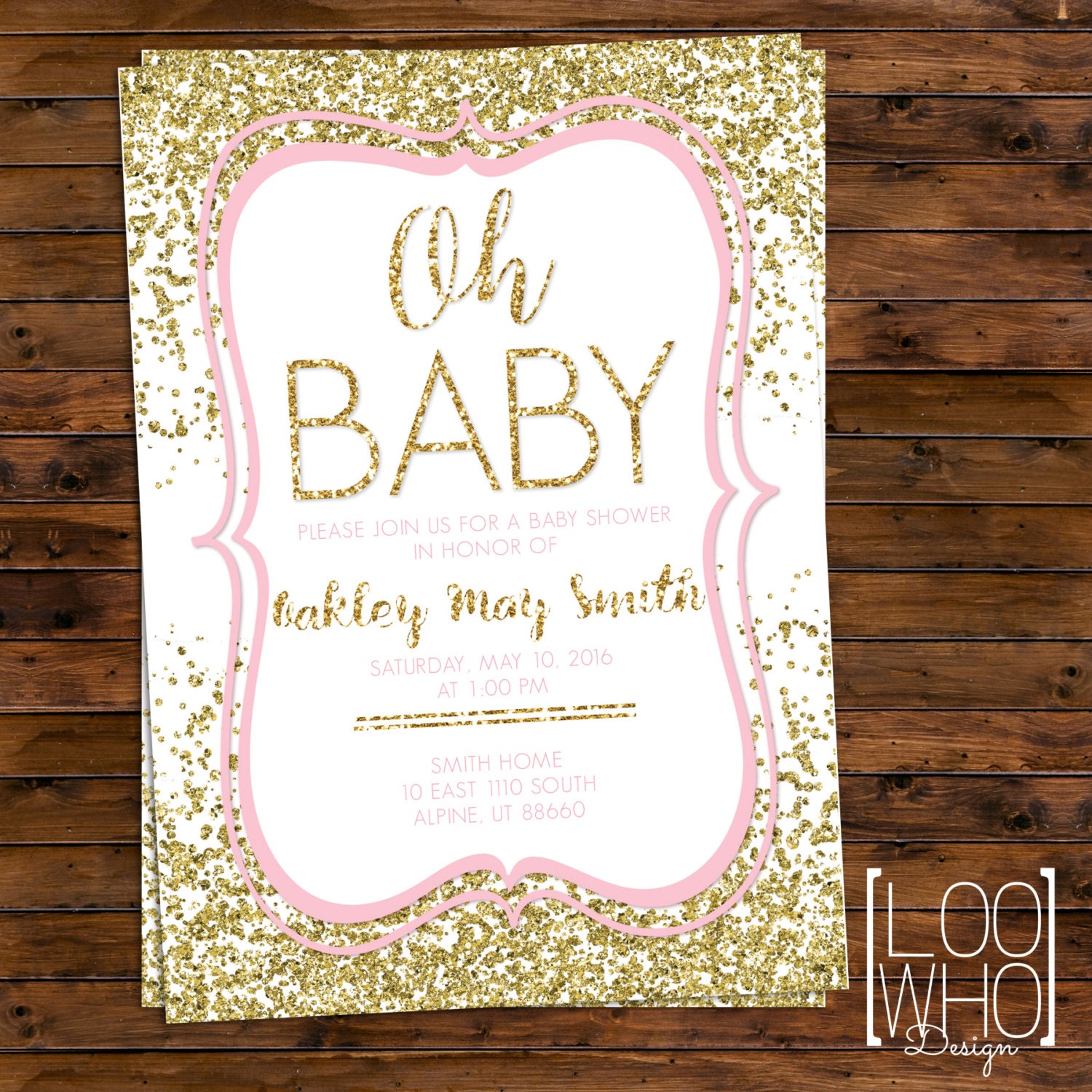 Pink And Gold Baby Shower Invitations Free 7