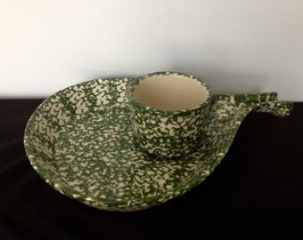 Vintage Roseville Spongeware Soup and Sandwich Plate
