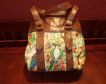 Fabric and leather shoulder bag