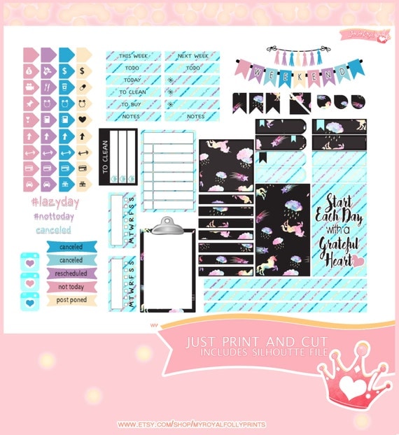 Rainbows & Unicorns | Printable Planner Stickers | Happy Planner | Instant Digital Download with Silhouette file