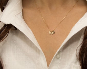 Delicate initial disc necklace, Multiple initial necklace, personalized tag necklace, customized letter, gold circle necklace • NDV6-M