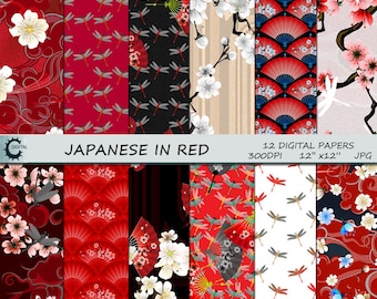 Japanese in Red - Digital Paper Collection 12x12