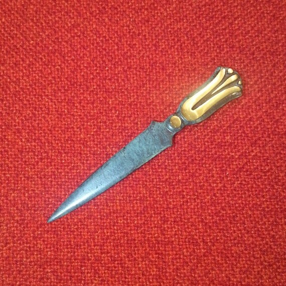 Vintage Brass Letter Opener Made In Israel Turquoise