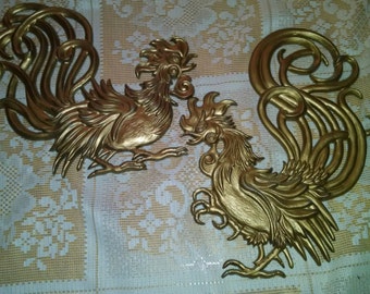 Rooster wall hanging, metal Rooster, Rooster, Fighting rooster, vintage rooster, brass rooster, wall hanging, kitsch, MCM rooster, kitchen