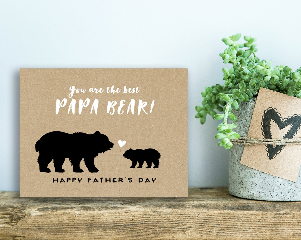 printable fathers day card papa bear kraft love you dad