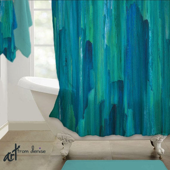 Teal turquoise Shower curtain Blue green Abstract art