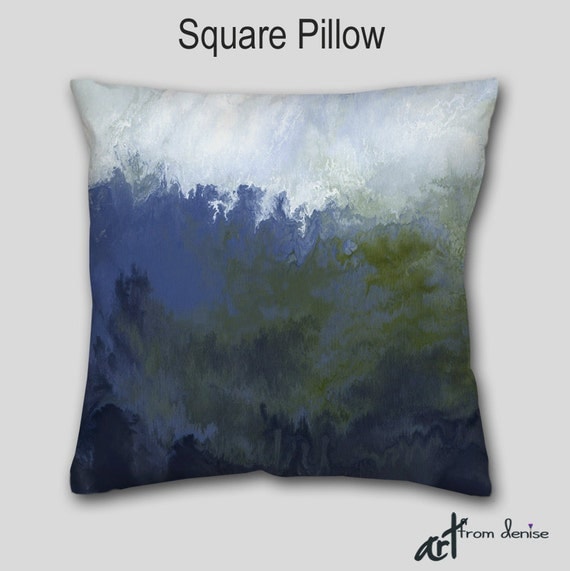 Navy blue Olive green Decorative Accent Pillow Abstract art