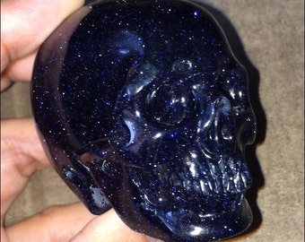 Blue Sandstone - Goldstone Crystal Skull