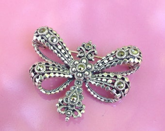 Sterling Silver Butterfly Pin, Vintage Solvar Brooch, Marcasite Jewelry, Irish, Butterfly, Insect, Made in Ireland