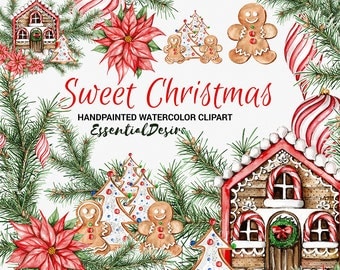 Christmas Clipart, DIY Invite clipart, Watercolor Clipart Gingerbread, Hand Painted, Stickers Illustration, Xmas Baubles, Christmas Graphics