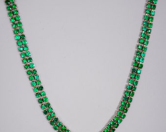 Vintage Necklace Emerald Green with clasp, circa 1930's faceted prong stones