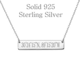 Bar Necklace, Latitude Longitude ,Custom Coordinates,Custom Name,Roman Numeral,Initial,Greek Letters,Morse Code,Zodiac,Date Necklace,Wedding