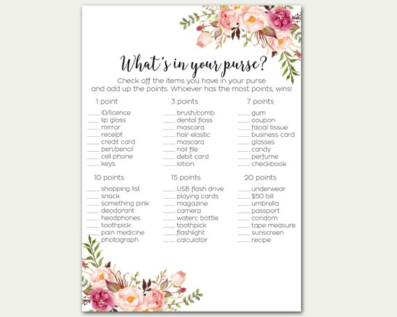 What's In Your Purse Bridal Shower Game Bridal Games