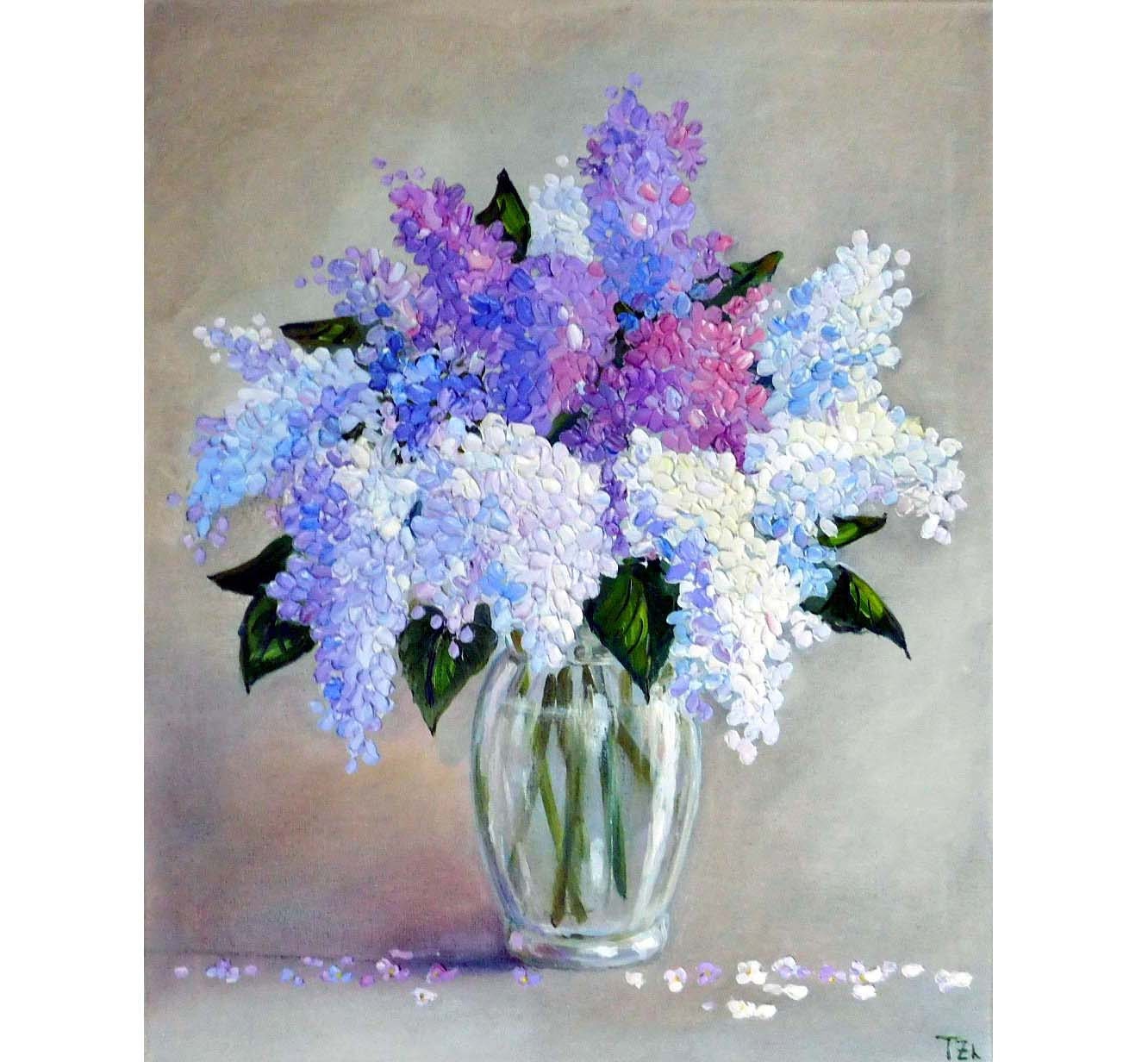 Lilac Original oil impasto painting colorful by TZartstudio