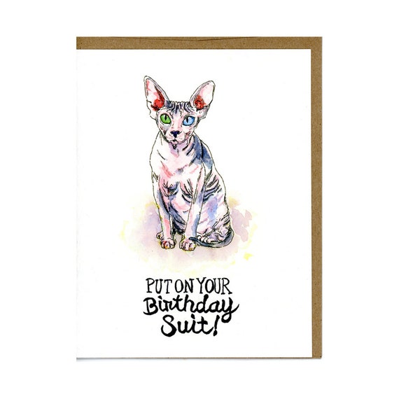 Cat Birthday Card Featuring Hairless Sphynx by GreetingsFromLuna