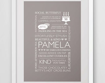Personalised Birthday Gift - Gift for Friend, Mum, Nana - Personalised Word Art - 30th, 40th, 50th, 60th, 70th Birthday gift,