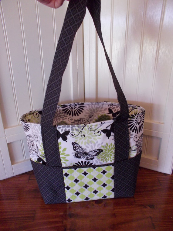 Black Butterfly Tote Diaper Bag Lime Green and by NiftyMamaDCrafts