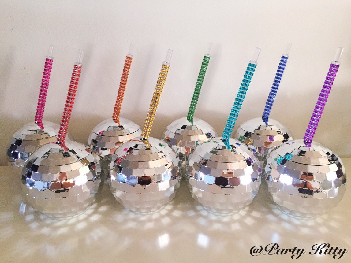 Disco Ball Tumbler Party Drink Cup w/ Custom Bling Straw