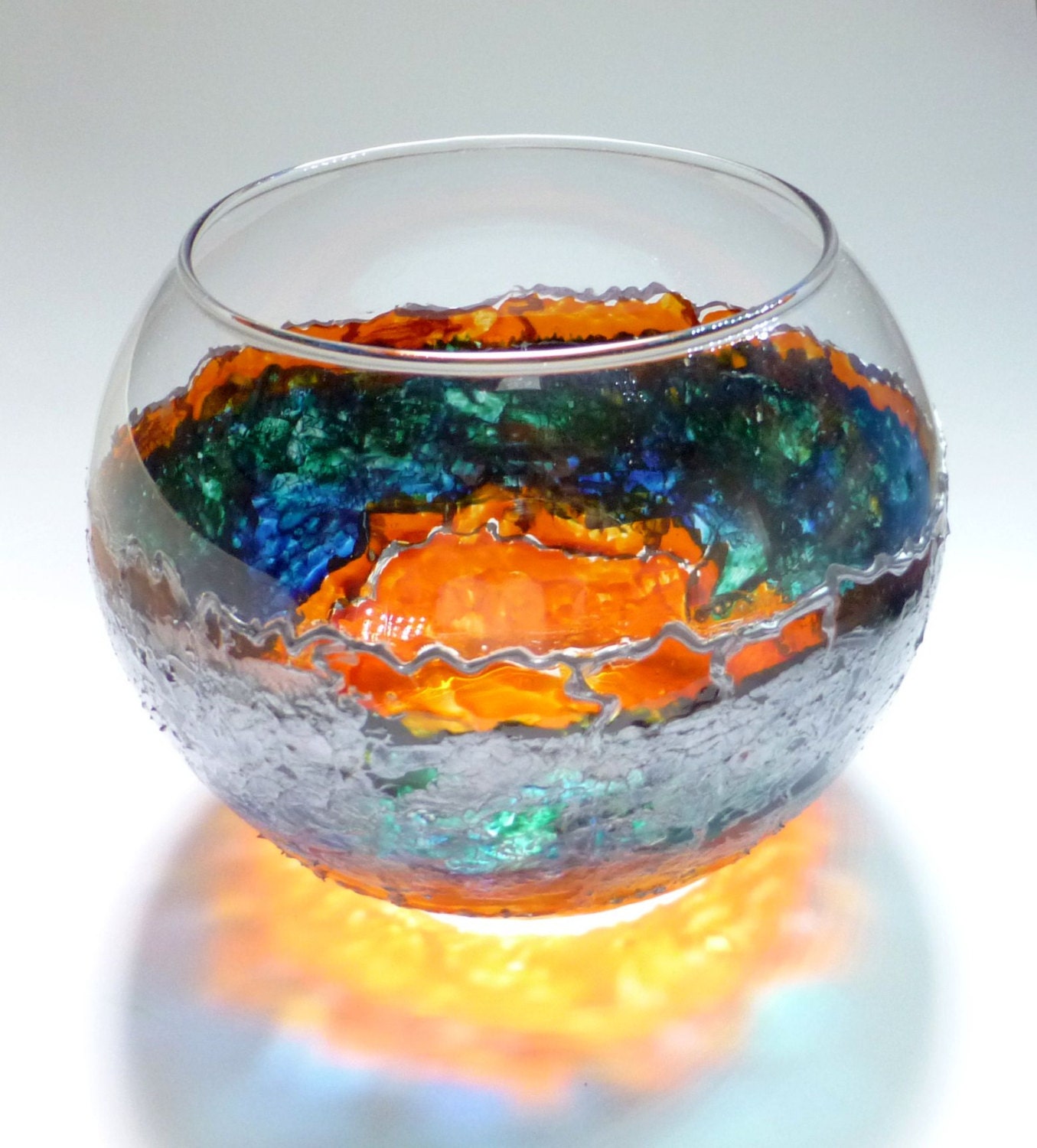 Hand Painted Glass Bowl Painted Glass Bowl Painted Flowers