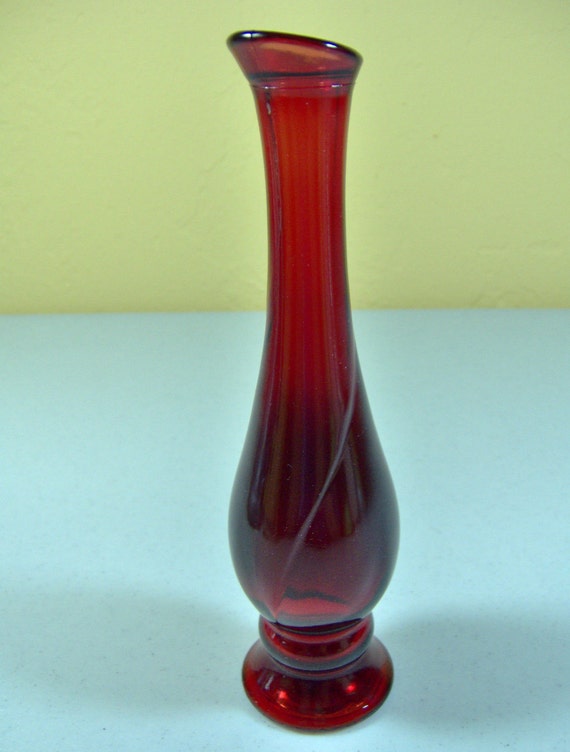 Vintage Avon Ruby Red Bud Vase Footed