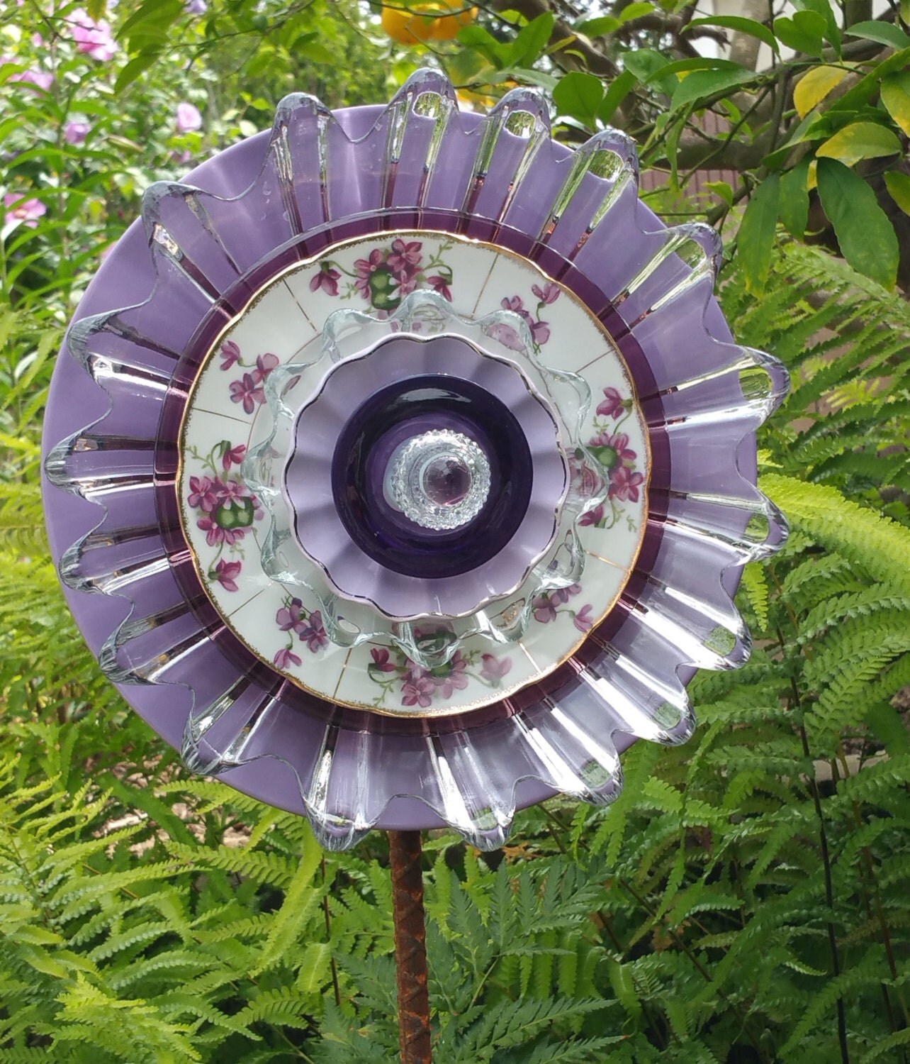 Glass Garden Art Suncatcher Yard Art Lavender Garden Decor