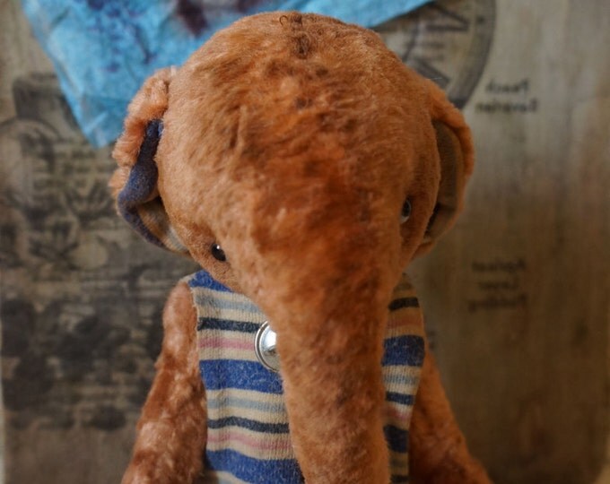 Elephant stuffed animal - plush elephant - OOAK art elephan, OOAK artist Teddy Elephant