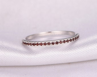 Garnet Wedding ring,Half eternity,Red Garnet Ring,Anniversary ring,14k White gold,Matching Band,Infinity Ring,Garnet Wedding Band,Stackable
