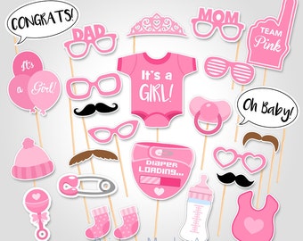 Baby Shower Photo Props - It's a Girl Baby PhotoBooth Props - Printable Photobooth Props - Team Pink Baby Girl Printable Photobooth Props