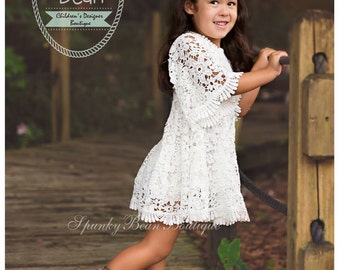 Rustic Flower Girl Dress, Lace Crochet Baby Girl Dress, Long (3/4) Sleeve Vintage Dress, Cowgirl Country, Winter Rustic, Boho Burlap Barn