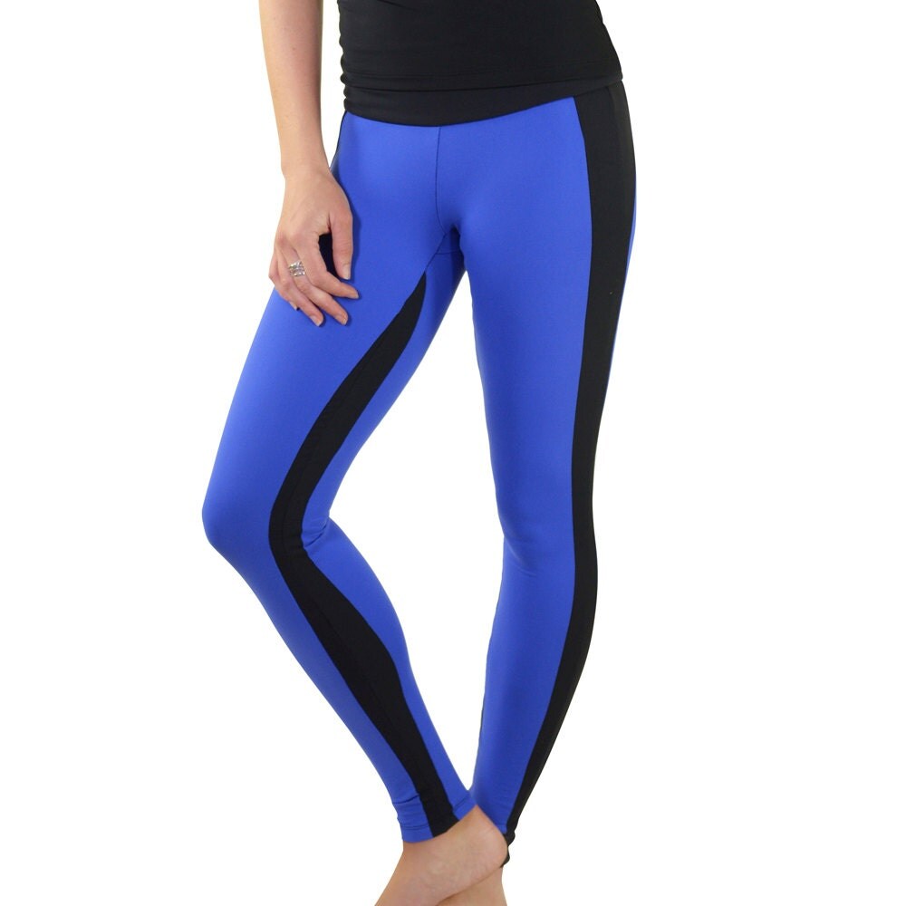 Panelled black & blue workout leggings