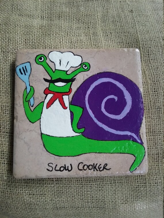 Ceramic Tile Trivet Hot Plate Sea Snail Chef Slow Cooker