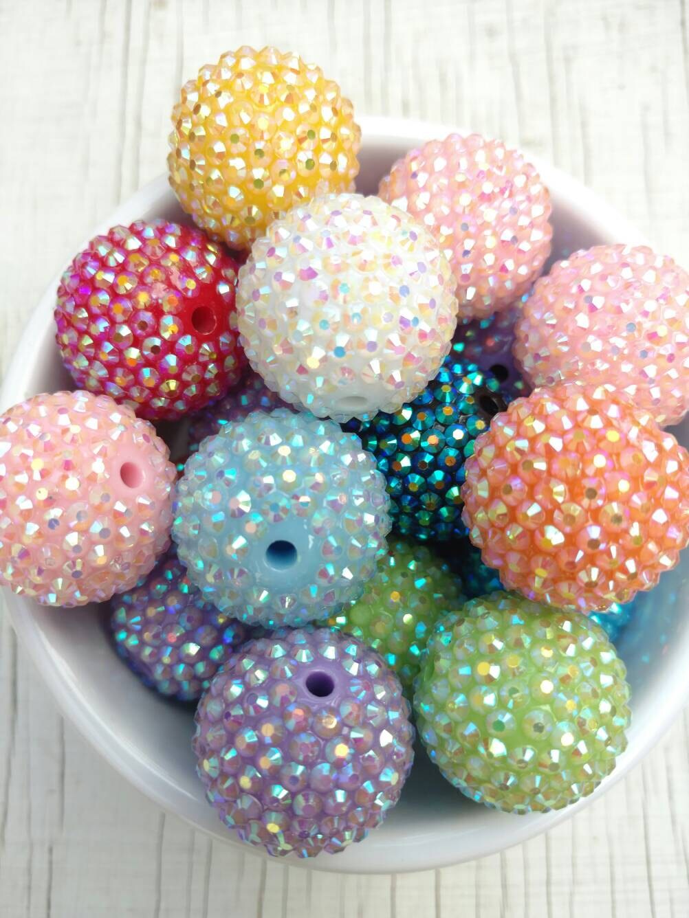 26mm Assorted Rhinestone bubblegum beads 4ct gumball beads