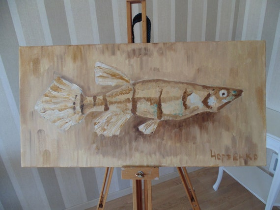 Original art Unique paintings Oil painting Artwork for home and office fish beige painting Modern painting painted on canvas oil