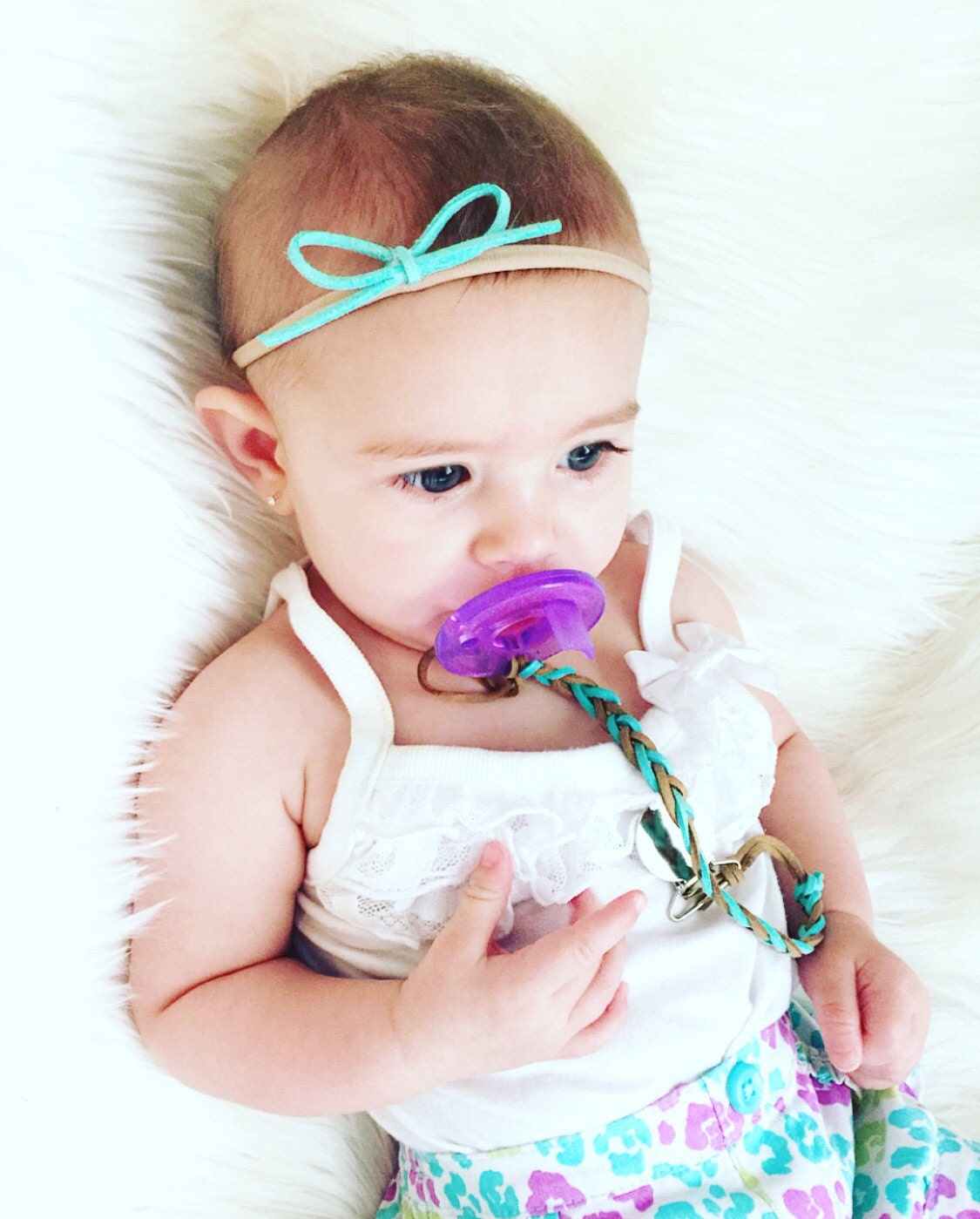 Pacifier clip and suede bow set suede leather by LovelyEliCo